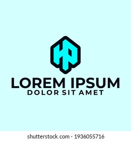 Letra inicial plantilla de logotipo de HP con ilustración de espacio geométrico en símbolo de pictograma de diseño plano
