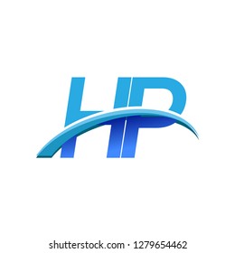initial letter HP logotype company name colored blue and swoosh design. vector logo for business and company identity.
