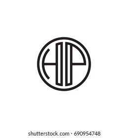 Initial letter HP, minimalist line art monogram circle logo, black color