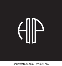 Initial letter HP, minimalist line art monogram circle shape logo, white color on black background