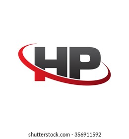 initial letter HP swoosh ring company logo red black