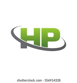 initial letter HP swoosh ring company logo green gray