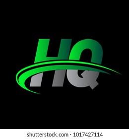 initial letter HQ logotype company name colored green and black swoosh design. vector logo for business and company identity.