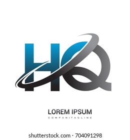 initial letter HQ logotype company name colored blue and grey swoosh design. logo design for business and company identity.