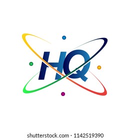 initial letter HQ logotype science icon colored blue, red, green and yellow swoosh design. vector logo for business and company identity.
