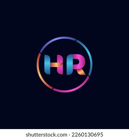 Initial letter HR curve rounded logo, gradient vibrant colorful glossy colors