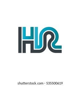 Initial Letter HR Linked Design Logo Black Blue