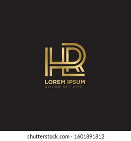 Initial Letter HR linked uppercase overlap modern gold logo vector design template. Suitable for business, consulting group company.
