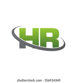 initial letter HR swoosh ring company logo green gray