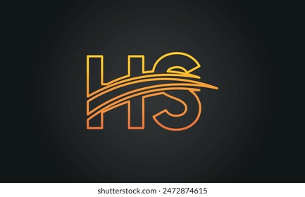 Initial Letter HS Logo Design With Swoosh. Creative And Modern HS Logo Design on Black Background.