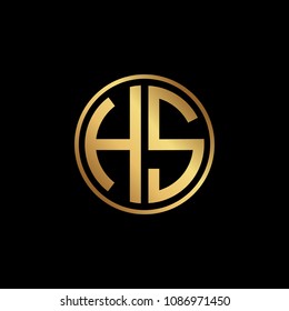 Initial letter HS, minimalist art monogram circle shape logo, gold color on black background