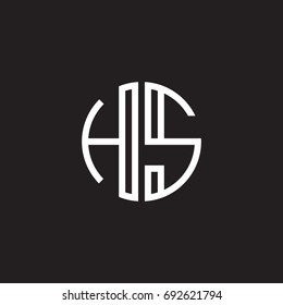 Initial letter HS, minimalist line art monogram circle shape logo, white color on black background