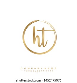 Initial letter HT beautiful handwriting logo vector template