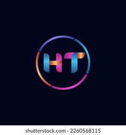 Initial letter HT curve rounded logo, gradient vibrant colorful glossy colors