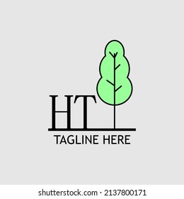 Letra inicial HT con el logo del árbol verde. Mínimo, sencillo y único.