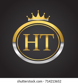 initial letter HT logotype company name with oval shape and crown, gold and silver color. vector logo for business and company identity