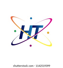initial letter HT logotype science icon colored blue, red, green and yellow swoosh design. vector logo for business and company identity.
