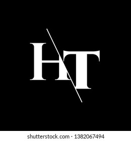 Initial Letter HT Monogram Sliced. Modern logo template isolated on gray background