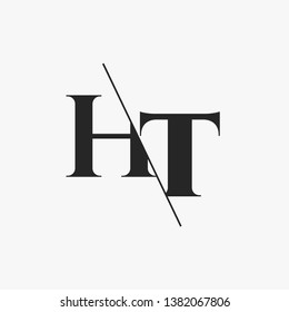 Initial Letter HT Monogram Sliced. Modern logo template isolated on gray background