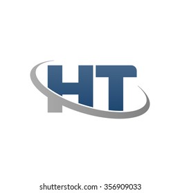 initial letter HT swoosh ring company logo blue gray