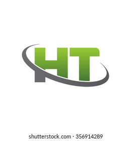 initial letter HT swoosh ring company logo green gray