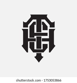 Lettre initiale HTE, HET, THE, TEH, ETH ou EHT qui se chevauchent, interlock, logo monogramme, couleur noire sur fond blanc