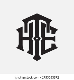 Lettre initiale HTE, HET, THE, TEH, ETH ou EHT qui se chevauchent, interlock, logo monogramme, couleur noire sur fond blanc