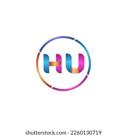 Letra inicial curva de HU logotipo redondeado, colores brillantes en gradiente