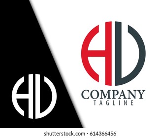 Initial Letter HU HV With Linked Circle Logo