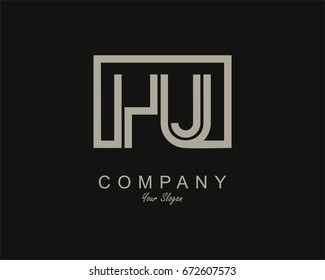 Initial Letter HU Linked Logo With Box