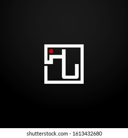 Initial letter HU linked square logo white and red color. Corporate identity design template element. Industry, finance, bank logotype. Square group, technology interaction, network integrate concept.