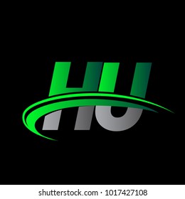 initial letter HU logotype company name colored green and black swoosh design. vector logo for business and company identity.