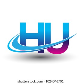 initial letter HU logotype company name colored blue and magenta swoosh design. vector logo for business and company identity.