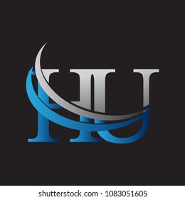 initial letter HU logotype company name colored blue and grey swoosh design. vector logo for business and company identity.