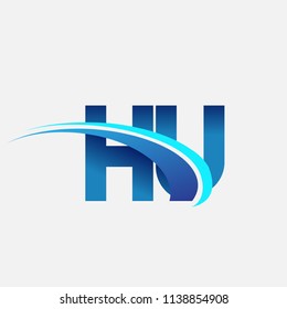 initial letter HU logotype company name colored blue and swoosh design. vector logo for business and company identity.