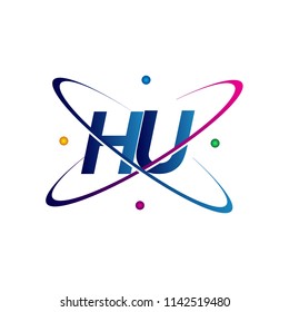 initial letter HU logotype science icon colored blue, red, green and yellow swoosh design. vector logo for business and company identity.
