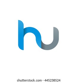initial letter hu modern linked circle round lowercase logo blue gray