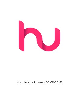 initial letter hu modern linked circle round lowercase logo pink