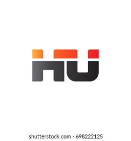 Initial letter HU, straight linked line bold logo, gradient fire red black colors