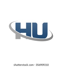 initial letter HU swoosh ring company logo blue gray