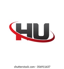 initial letter HU swoosh ring company logo red black