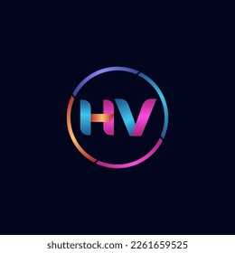 Initial letter HV curve rounded logo, gradient vibrant colorful glossy colors