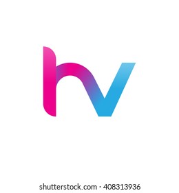 initial letter hv linked circle lowercase logo pink blue purple