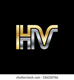 Initial Letter HV Linked Design Logo Gold Silver