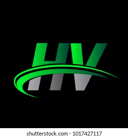 initial letter HV logotype company name colored green and black swoosh design. vector logo for business and company identity.