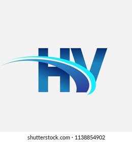 initial letter HV logotype company name colored blue and swoosh design. vector logo for business and company identity.