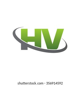 initial letter HV swoosh ring company logo green gray