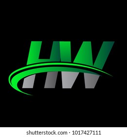 initial letter HW logotype company name colored green and black swoosh design. vector logo for business and company identity.