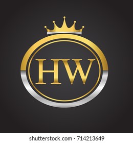 initial letter HW logotype company name with oval shape and crown, gold and silver color. vector logo for business and company identity