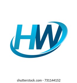 initial letter HW logotype company name colored blue swoosh design concept. vector logo for business and company identity.